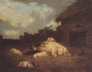 George Morland A Sow and Her Piglets in a Farmyard Sweden oil painting artist